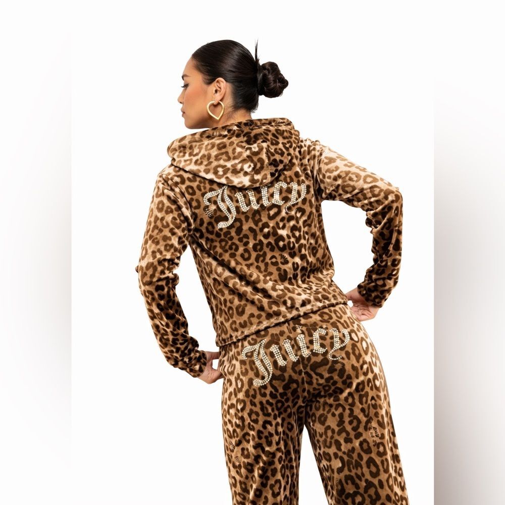 NWT JUICY COUTURE animal print small bling Velour Tracksuit Set -Ocelot - Picture 12 of 14